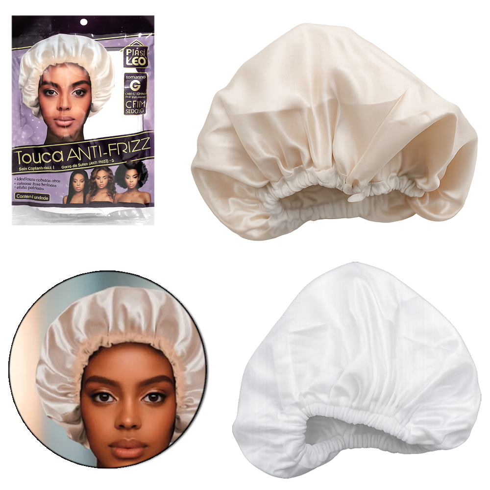TOUCA DE BANHO DE CETIM SEDOSO / POLIESTER ANTI-FRIZZ PARA CABELOS CURTOS MAIS VOLUMOSOS P