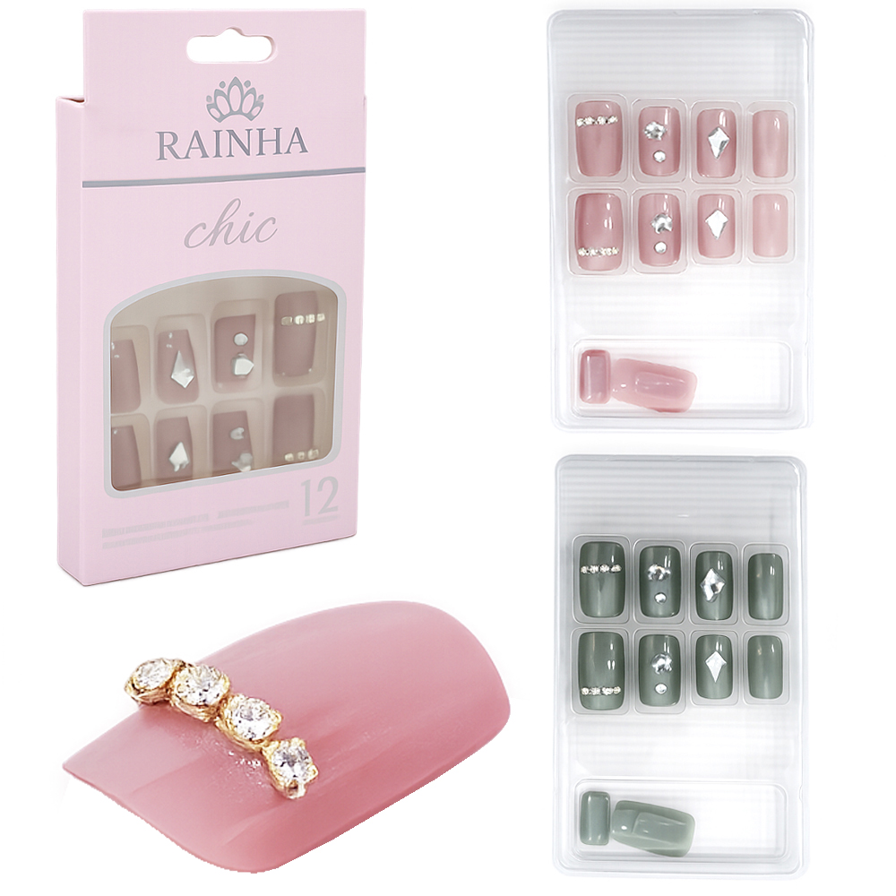 KIT DE UNHAS POSTICAS BAILARINA DECORADAS PARA MAOS RAINHA CHIC COM 12 PECAS