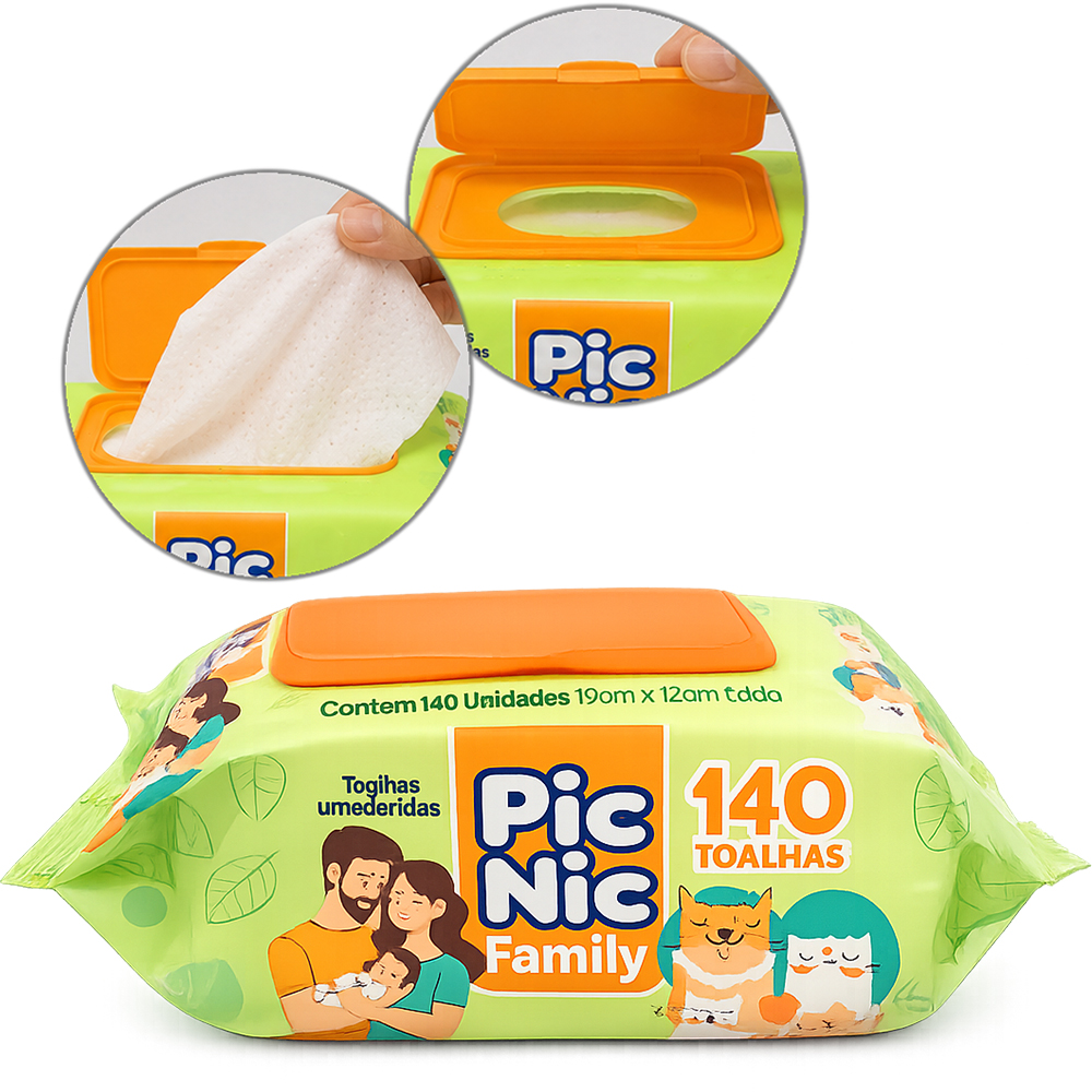 LENCO TOALHA UMEDECIDA PIC NIC FAMILY COM 140 PECAS 19X12CM 