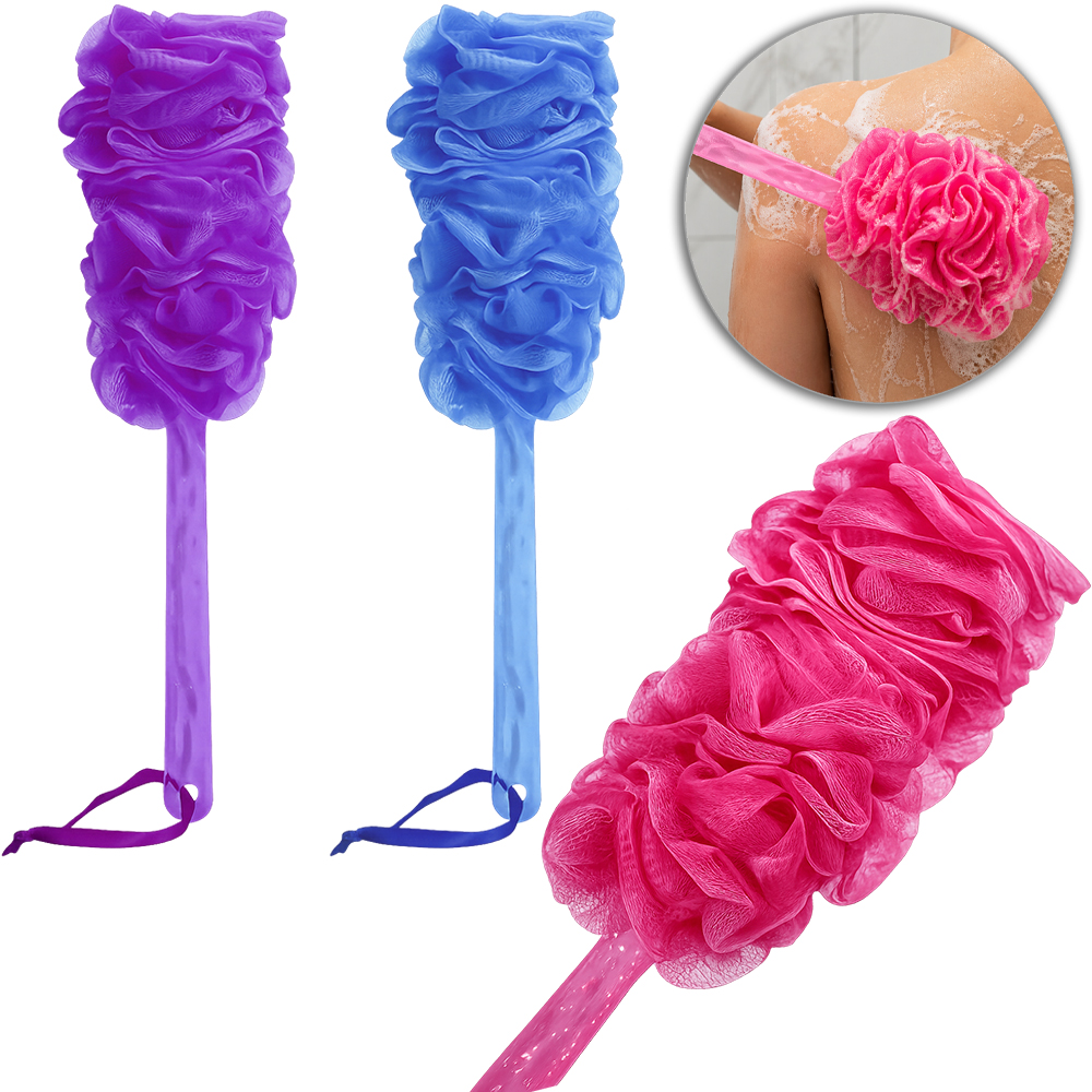 ESPONJA / BUCHA DE NYLON PARA BANHO CABO ACRILICO 41X12CM