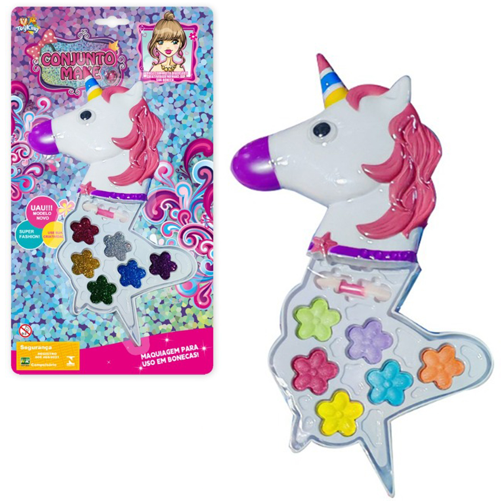 ESTOJO DE MAQUIAGEM COM SOMBRA + PINCEL PARA BONECA UNICORNIO