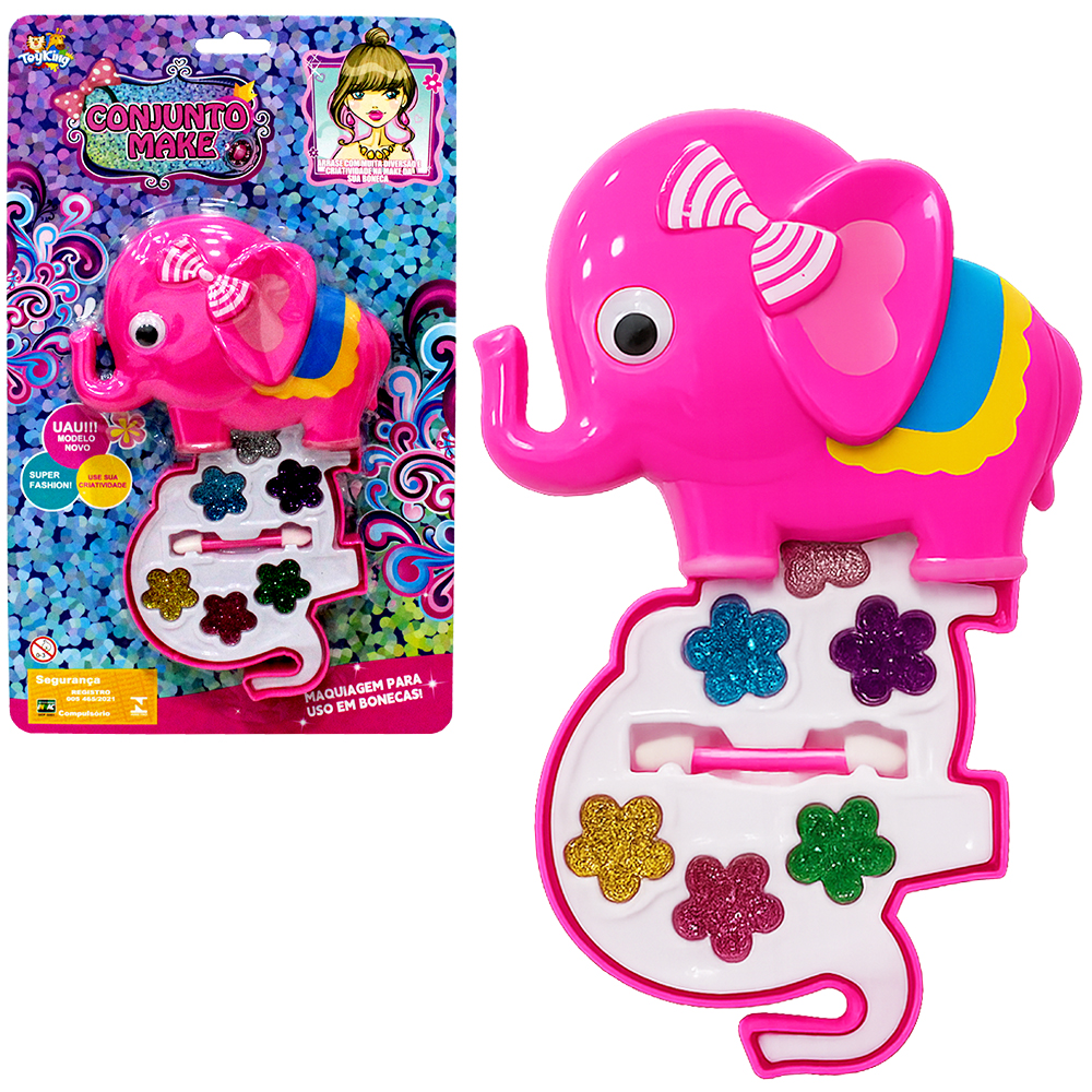 ESTOJO DE MAQUIAGEM COM SOMBRA + PINCEL PARA BONECA ELEFANTE