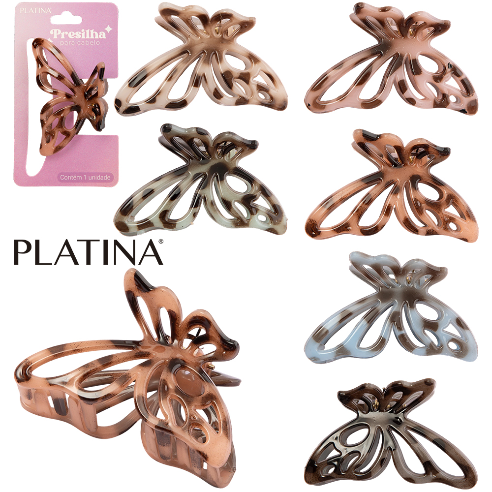 ACESSORIO PARA CABELO PRESILHA BORBOLETA PLATINA 7X4,5X4CM
