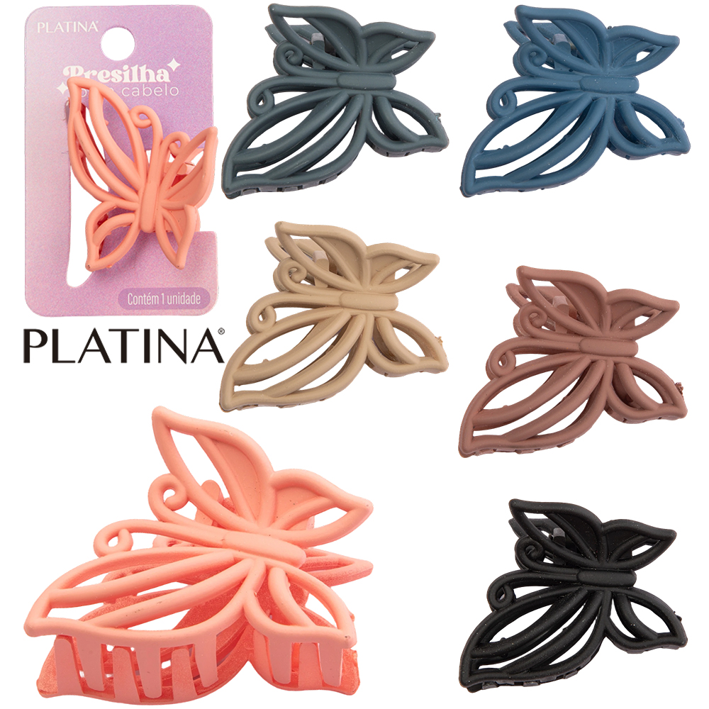 ACESSORIO PARA CABELO PRESILHA BORBOLETA PLATINA 4,5X3,5X3CM