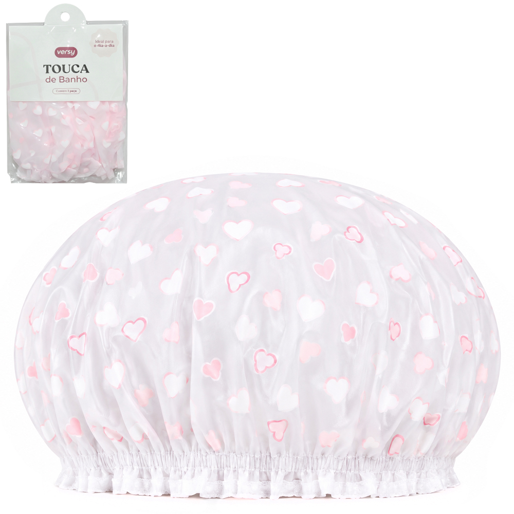 TOUCA DE BANHO DE CETIM / POLIESTER DUPLA CAMADA CORACAO VERSY 27CM DE Ø