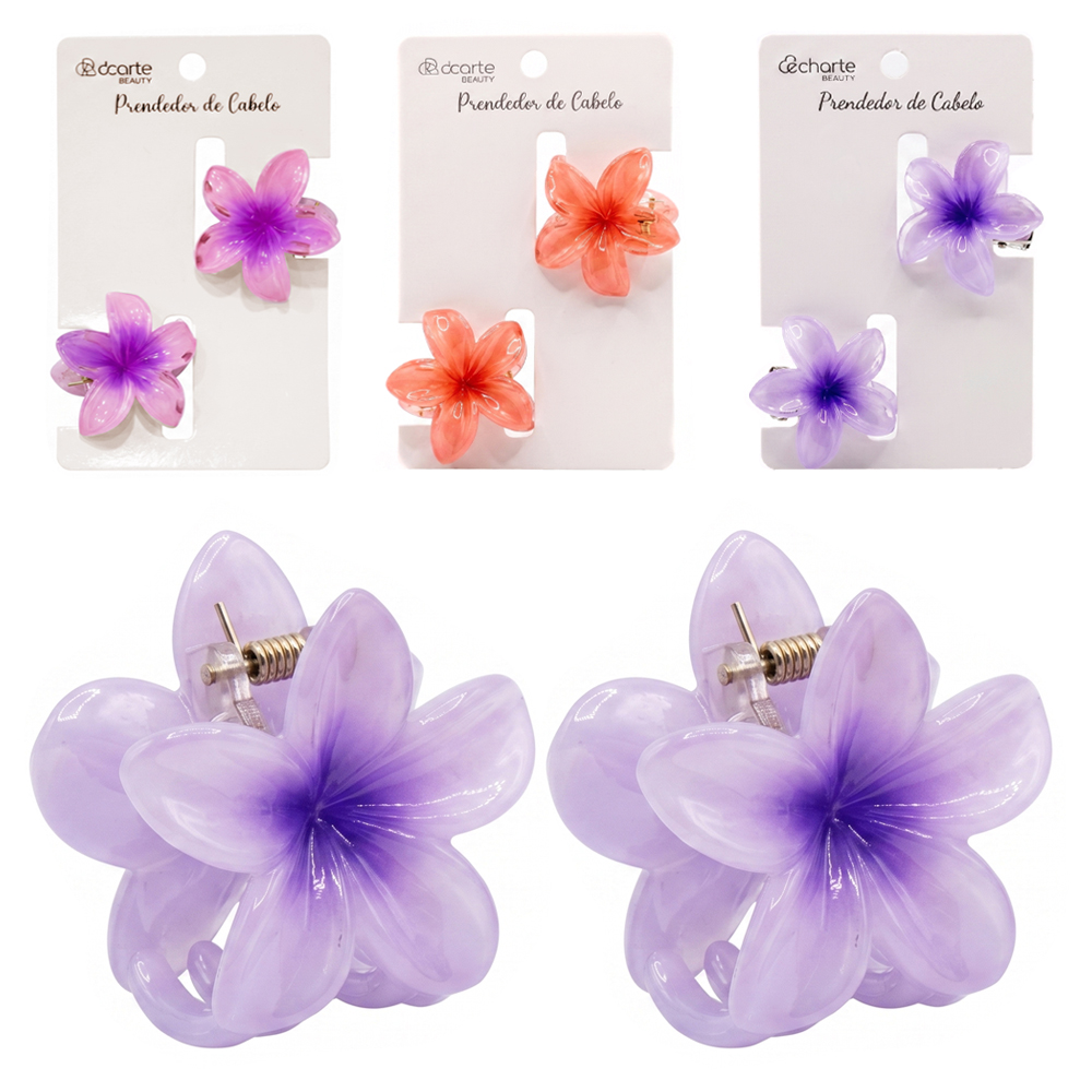 KIT ACESSORIOS PARA CABELO PIRANHA FLOR BEAUTY COM 2 PECAS 4X3,5X2,5CM