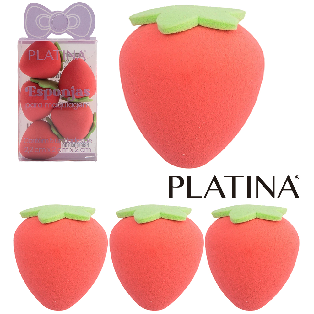 ESPONJA PARA MAQUIAGEM MORANGO PLATINA COM 5 PECAS 2,2X2CM DE Ø