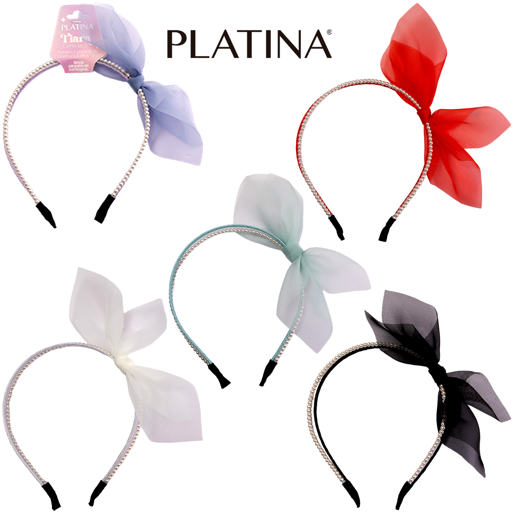 TIARA PEROLA COM LACO PLATINA 15X12,5CM