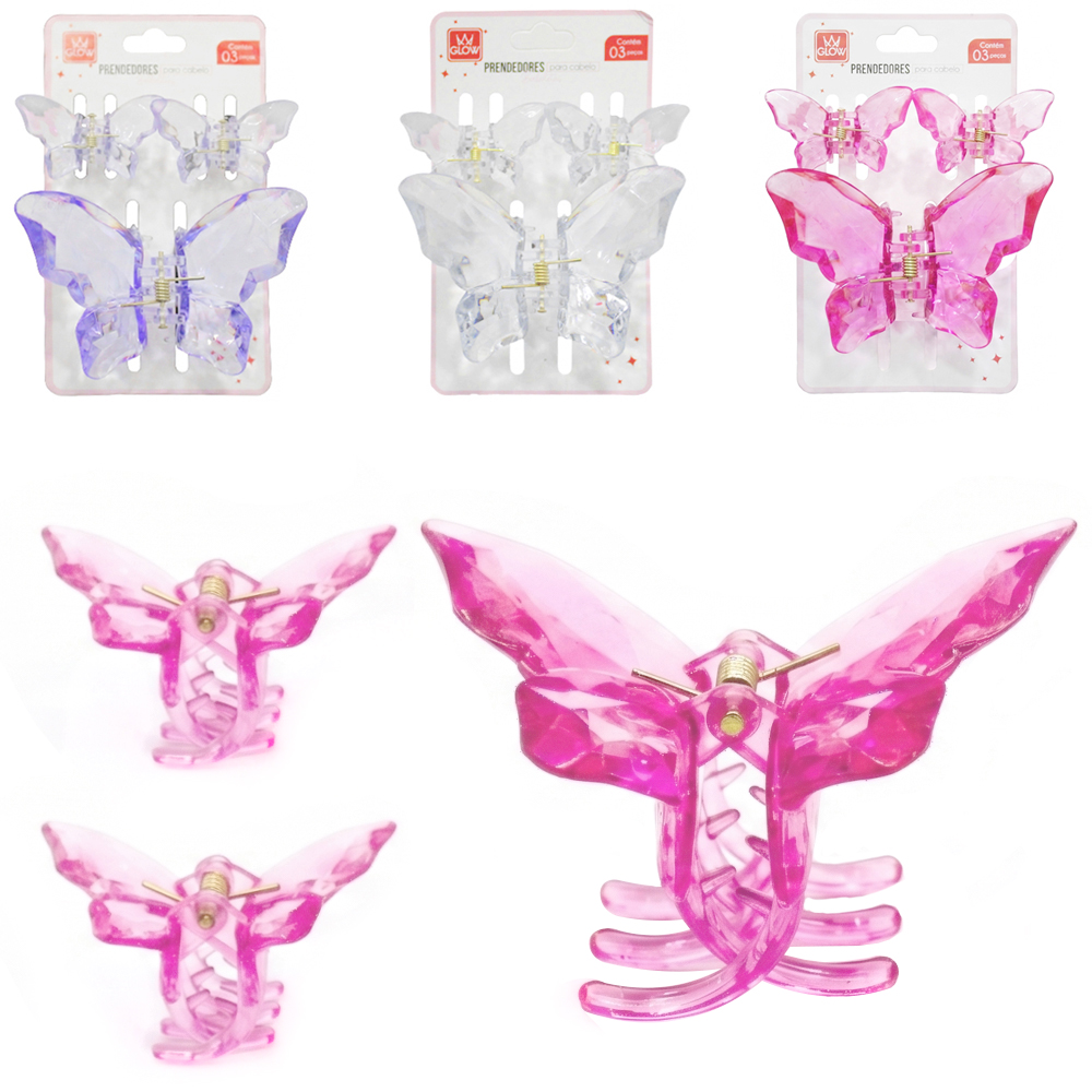 KIT ACESSORIOS PARA CABELO PIRANHA BORBOLETA COM 3 PECAS
