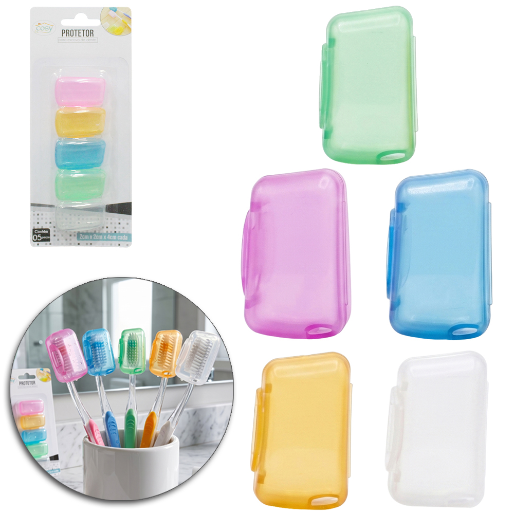 PROTETOR DE CERDA PARA ESCOVA DENTAL COLORS 5 PECAS 4X2X2CM