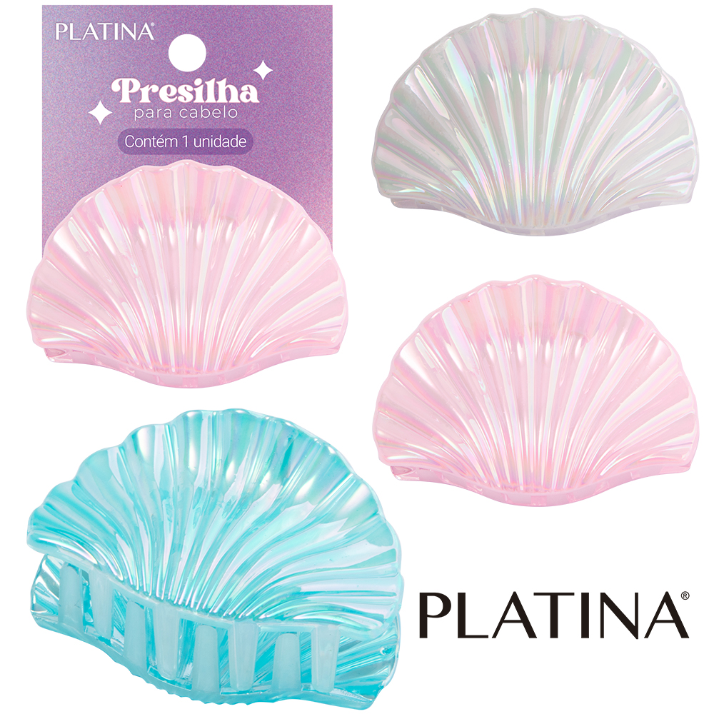 ACESSORIO PARA CABELO PIRANHA CONCHA CINTILANTE PLATINA 6X4X3CM
