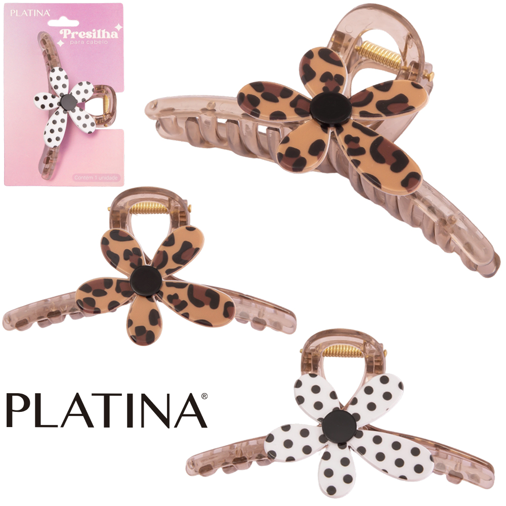 ACESSORIO PARA CABELO PIRANHA FLOR PLATINA 11X6X4CM