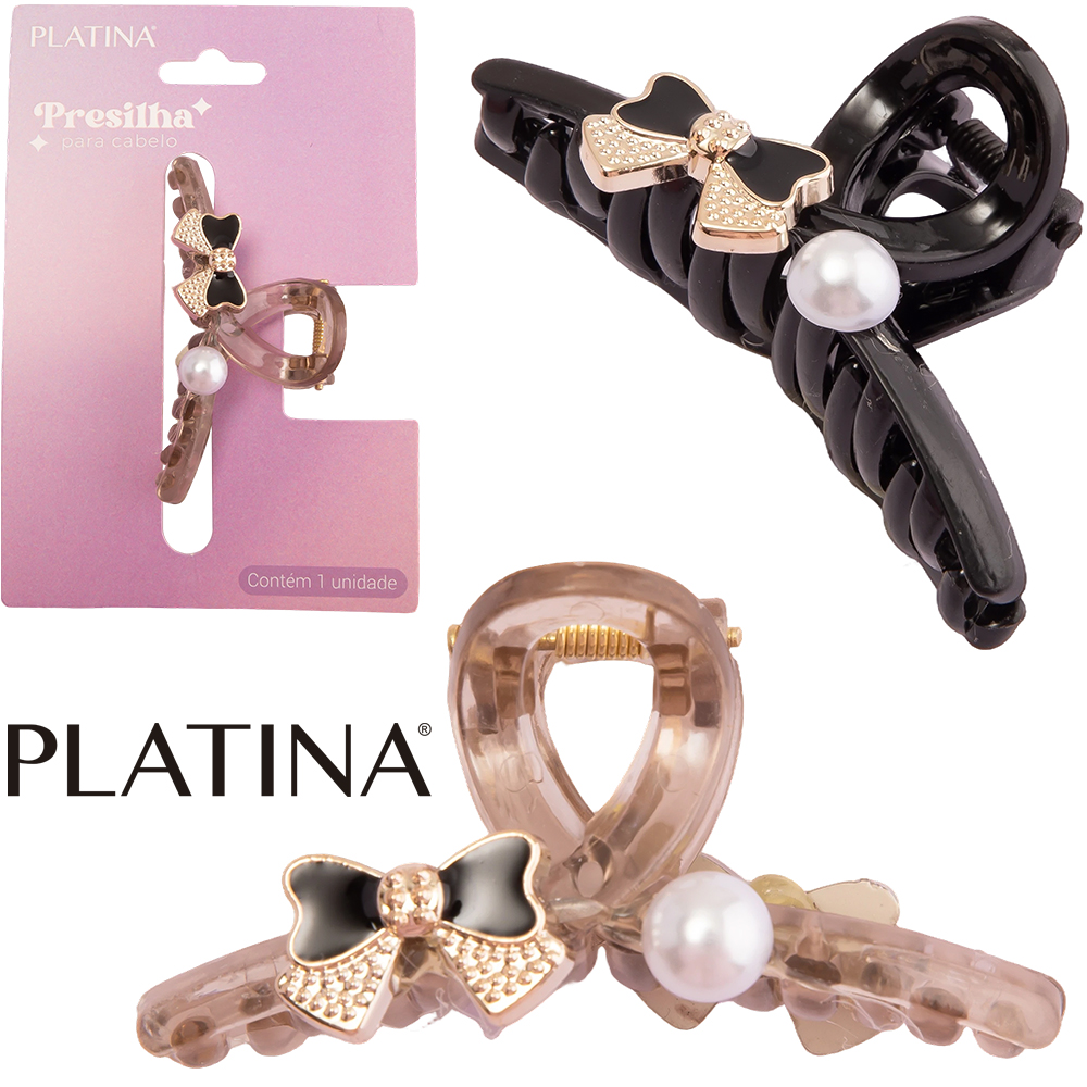 ACESSORIO PARA CABELO PIRANHA COM LACO E PEROLA PLATINA 7X3,5X3,2CM