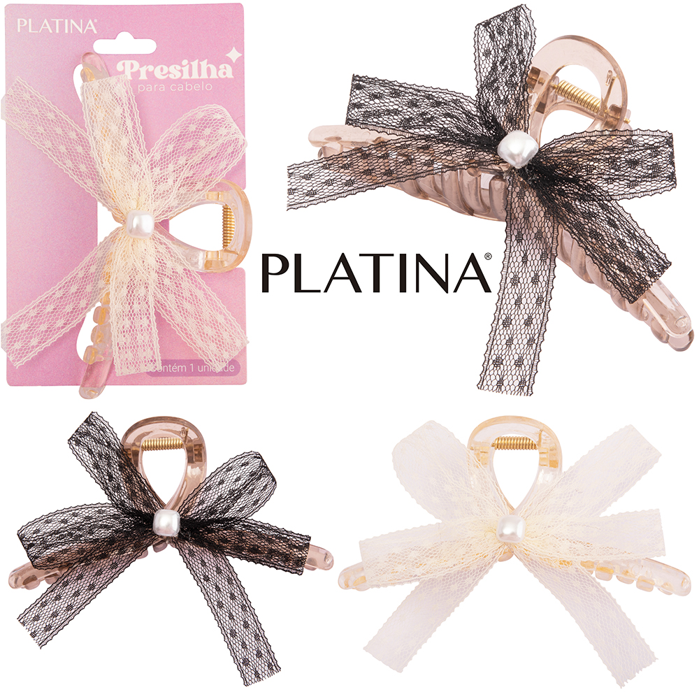 ACESSORIO PARA CABELO PIRANHA COM LACO E PEROLA PLATINA 12,5X6,5X4,5CM