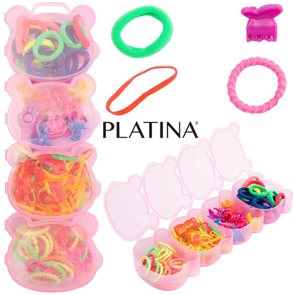 KIT ACESSORIOS PARA CABELO ELASTICO / RABICO + MINI PIRANHA 120 PECAS NO ESTOJO URSO