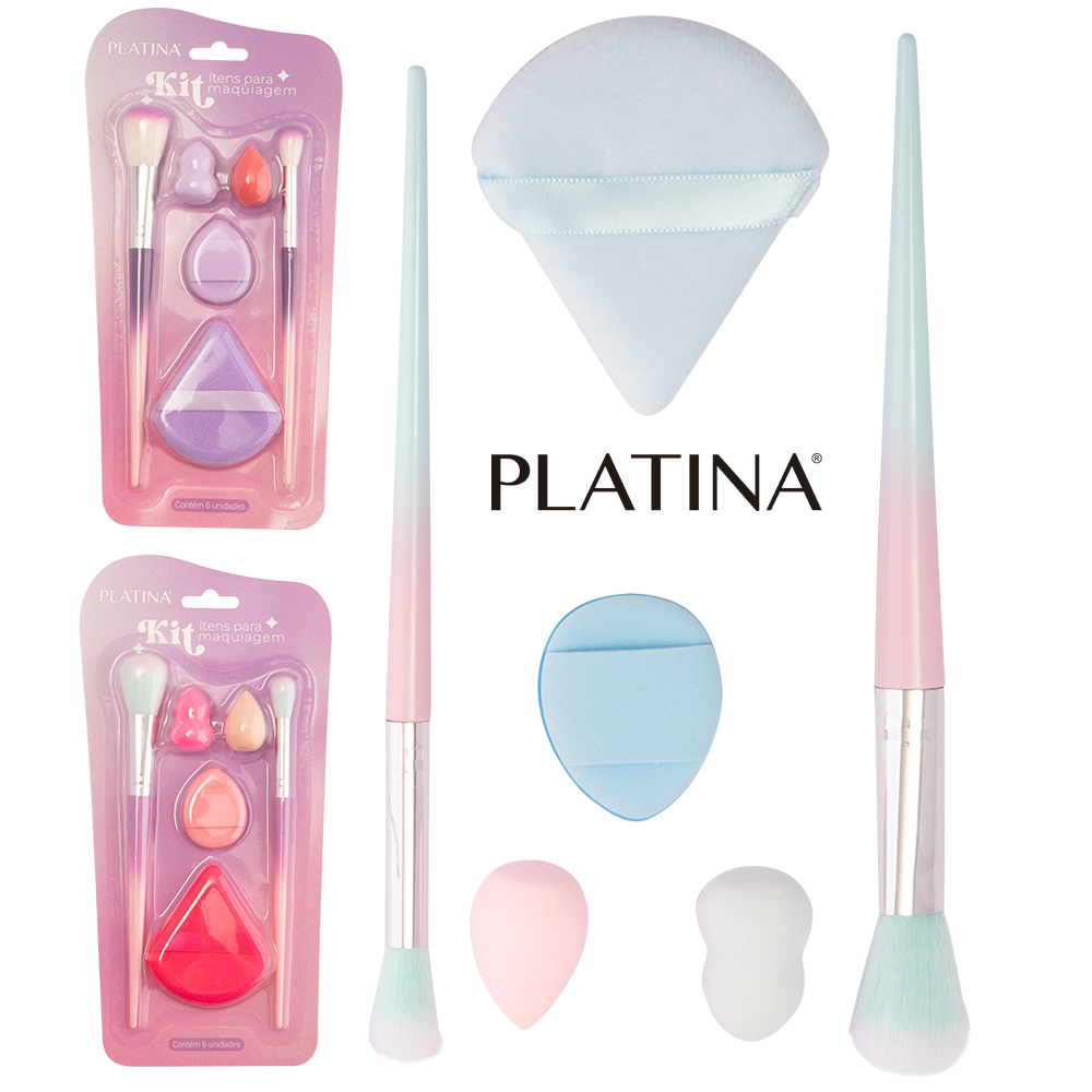 PINCEL COM ESPONJA TRIANGULAR / GOTA PARA MAKE / MAQUIAGEM PLATINA 6 PECAS