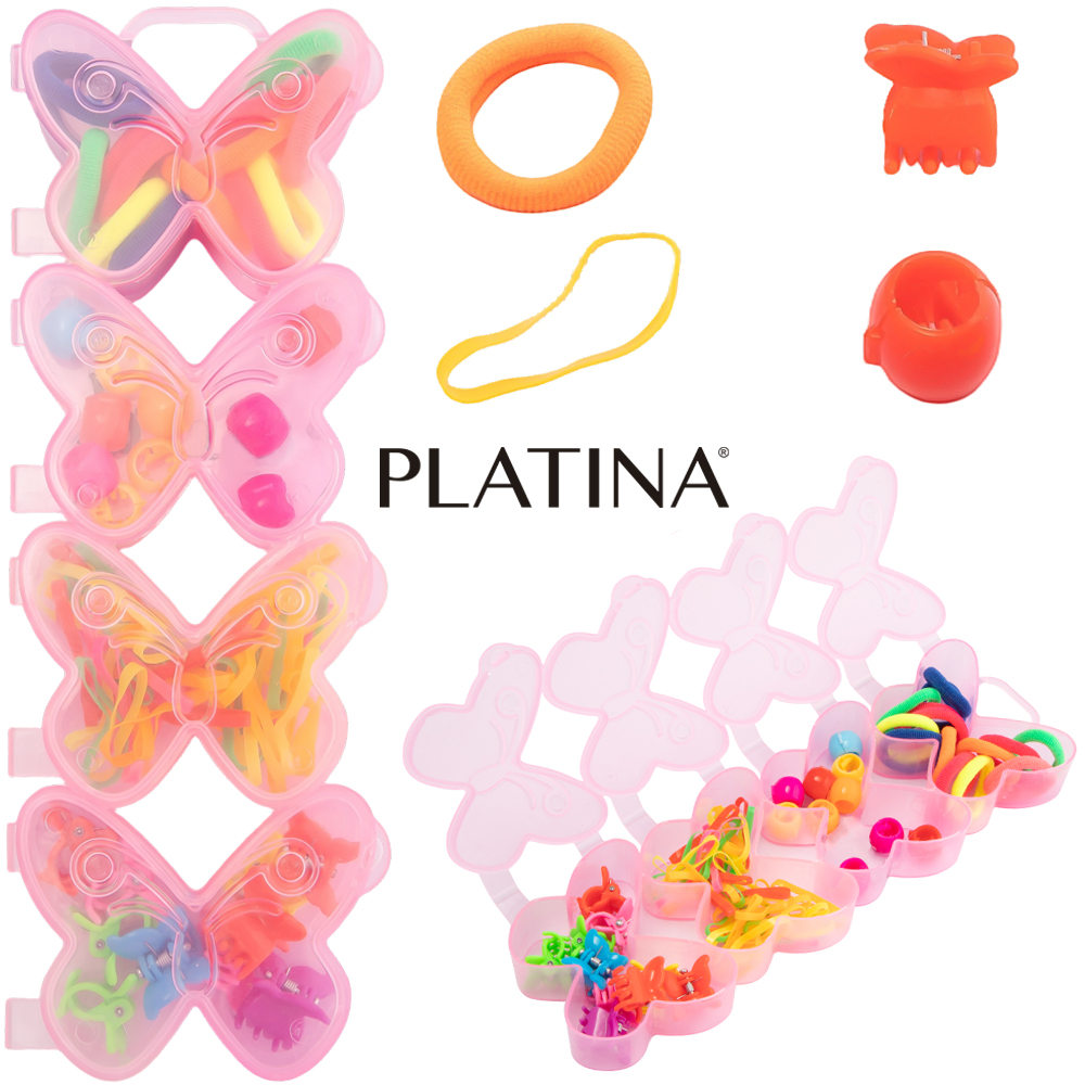 KIT ACESSORIOS PARA CABELO ELASTICO / RABICO + MINI PIRANHA COM 70 PECAS NO ESTOJO BORBOLETA