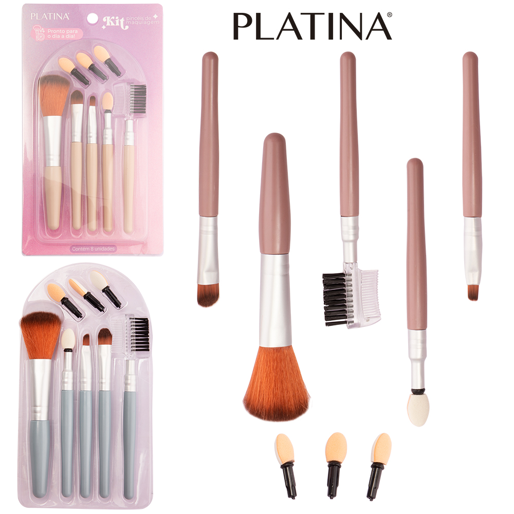 PINCEL PARA MAKE / MAQUIAGEM E ACESSORIOS PLATINA 8 PECAS
