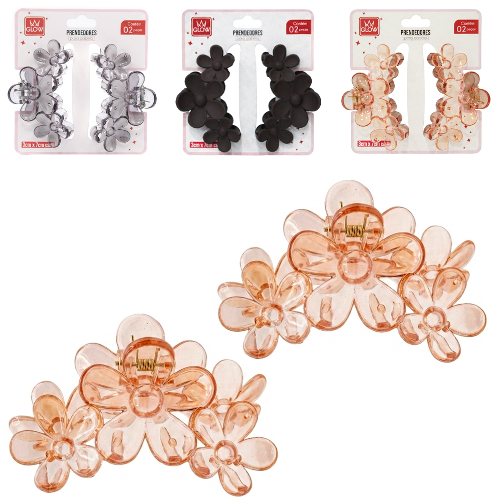 KIT ACESSORIOS PARA CABELO PIRANHA FLOR COM 2 PECAS 7X3CM