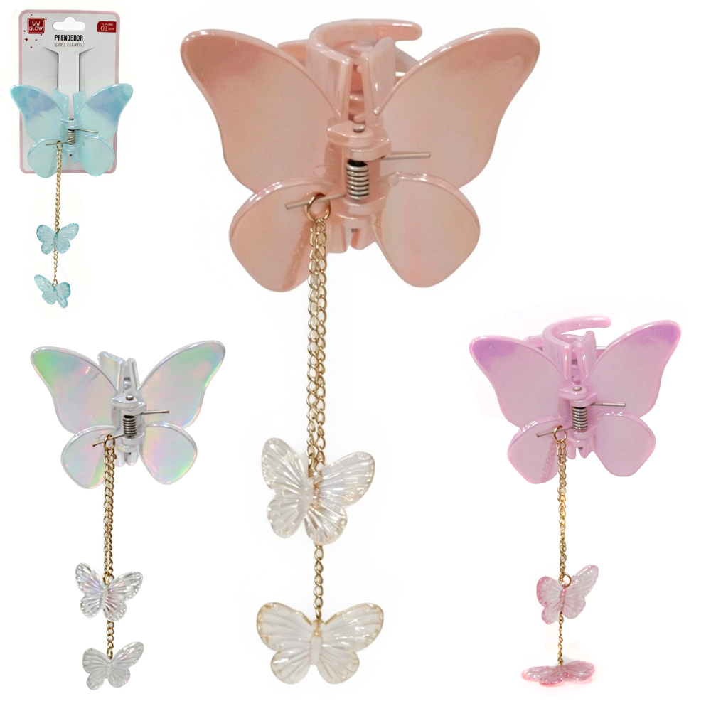 ACESSORIO PARA CABELO PIRANHA BORBOLETA COM CORRENTE 6,5X4CM