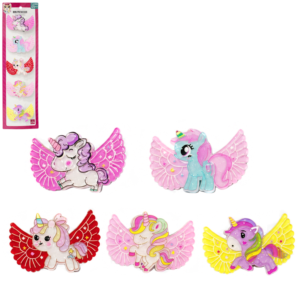 KIT ACESSORIOS PARA CABELO PRESILHA UNICORNIO COM 5 PECAS 6X4CM