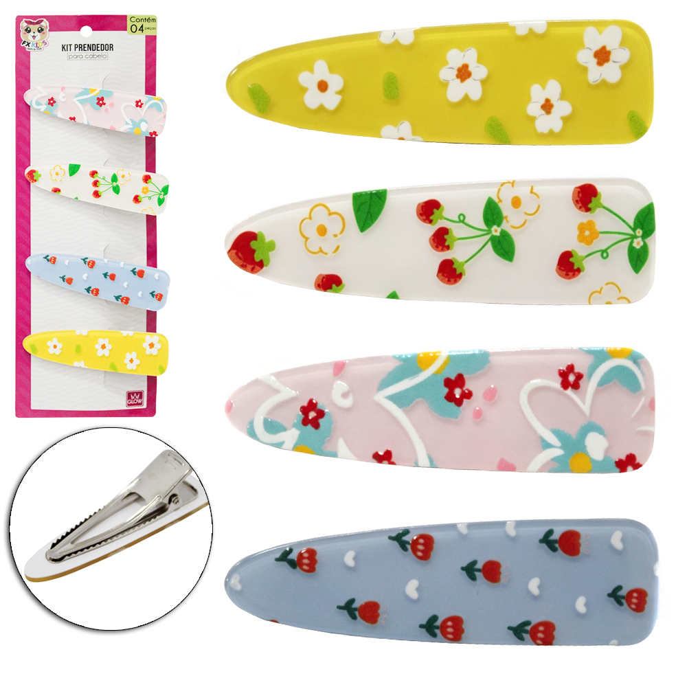 KIT ACESSORIOS PARA CABELO PRESILHA COM 4 PECAS 6,5X2,5CM