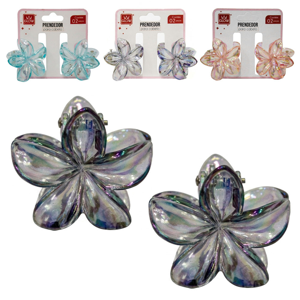 KIT ACESSORIOS PARA CABELO PIRANHA FLOR 3X2CM COM 2 PECAS