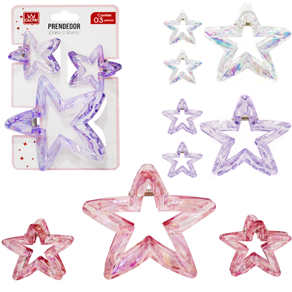 KIT ACESSORIOS PARA CABELO PIRANHA ESTRELA COM 3 PECAS