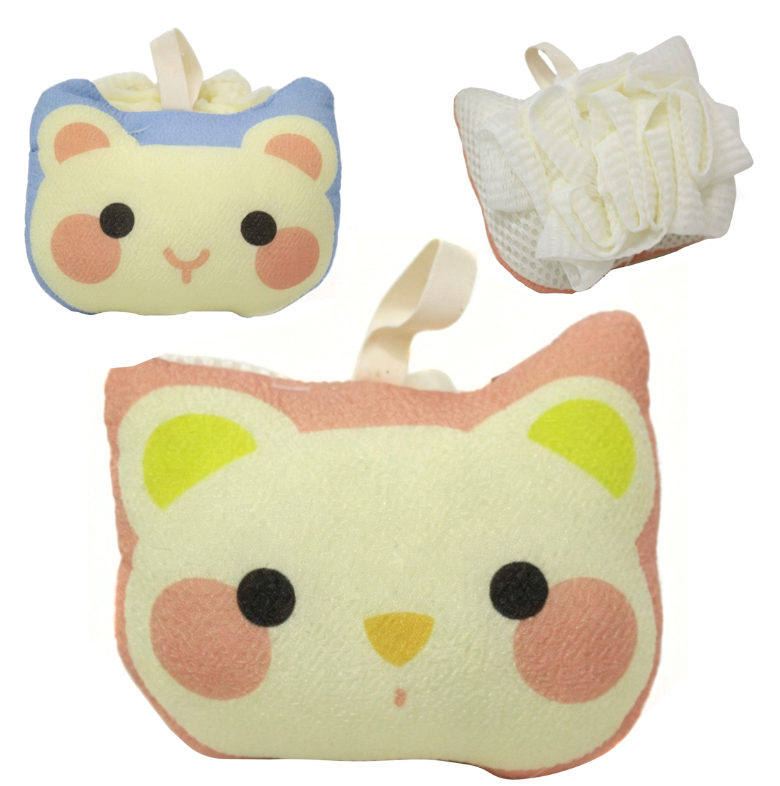 ESPONJA / BUCHA DE NYLON PARA BANHO BICHOS ALMOFADADOS 12X9CM