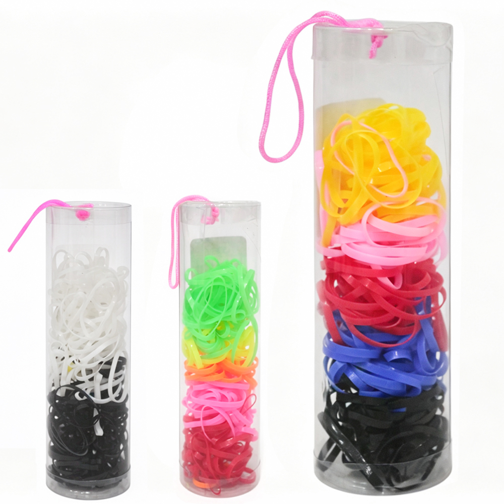 KIT ACESSORIOS PARA CABELO ELASTICO / RABICO DE SILICONE COM 200 PECAS 2CM DE Ø NO TUBO