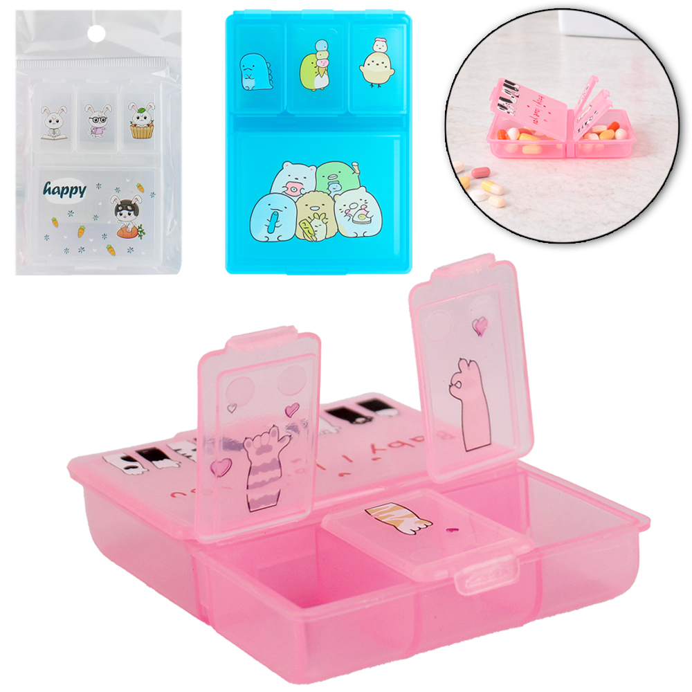 PORTA COMPRIMIDO DE PLASTICO RETANGULAR COM 4 COMPARTIMENTOS 9X6,5X1,5CM
