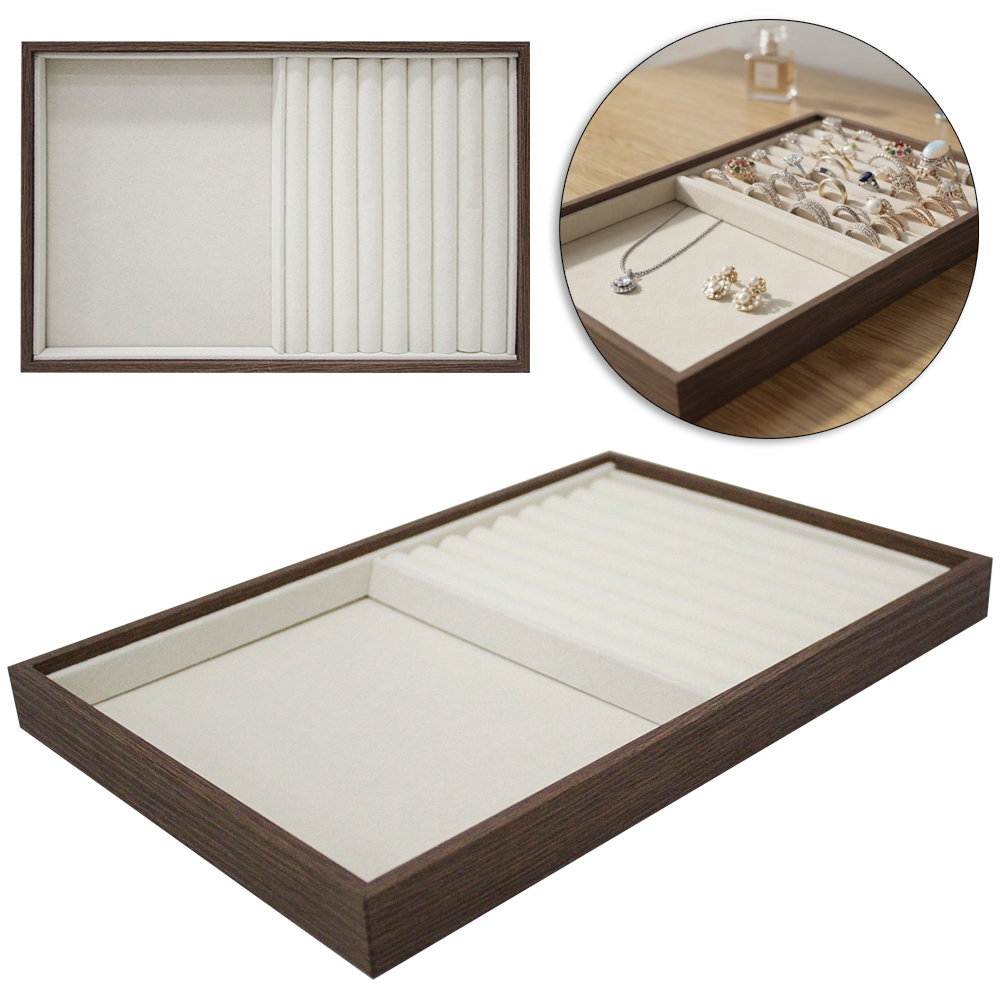 BANDEJA PORTA JOIAS DE MADEIRA MDF E POLIESTER AVELUDADO RETANGULAR 30,5X20X2,5CM