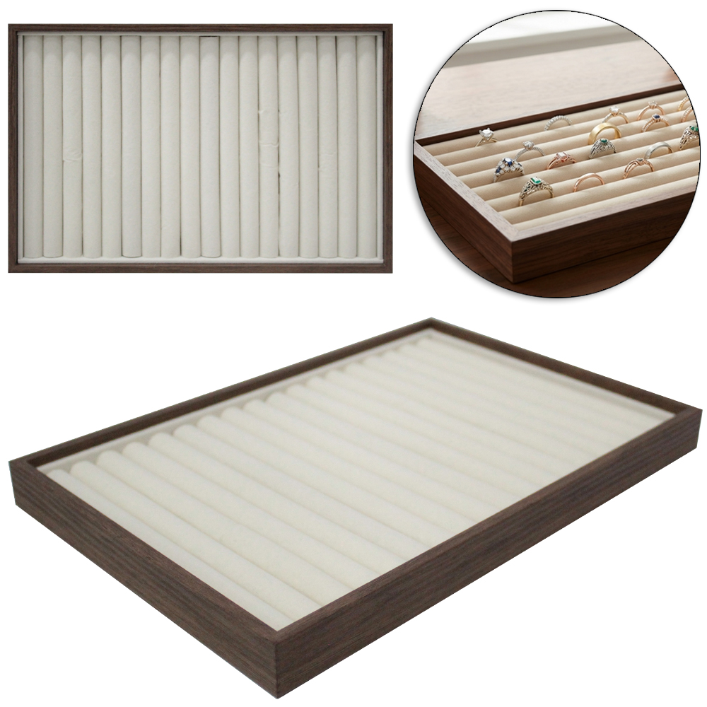 BANDEJA PORTA JOIAS DE MADEIRA MDF E POLIESTER AVELUDADO RETANGULAR PARA GAVETA 30,5X20X2,5CM