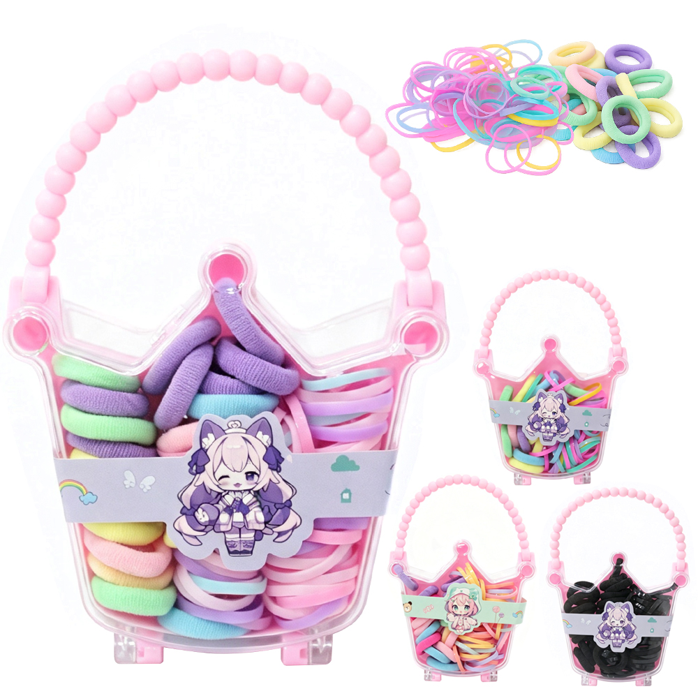 KIT ACESSORIOS PARA CABELO ELASTICO / RABICO COM 100 PECAS 2CM DE Ø NO ESTOJO COROA