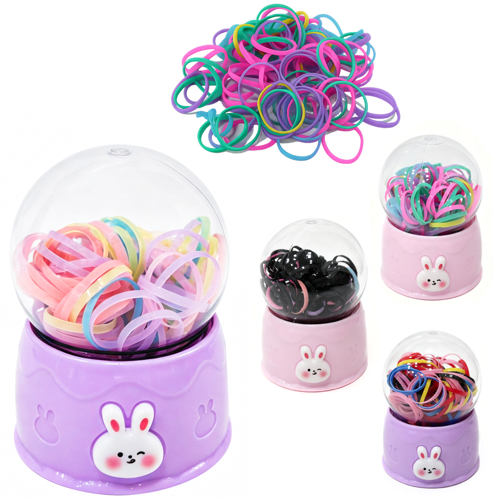 KIT ACESSORIOS PARA CABELO ELASTICO / RABICO DE SILICONE COM 150 PECAS 2CM DE Ø NO ESTOJO CUPULA ESFERA COELHO