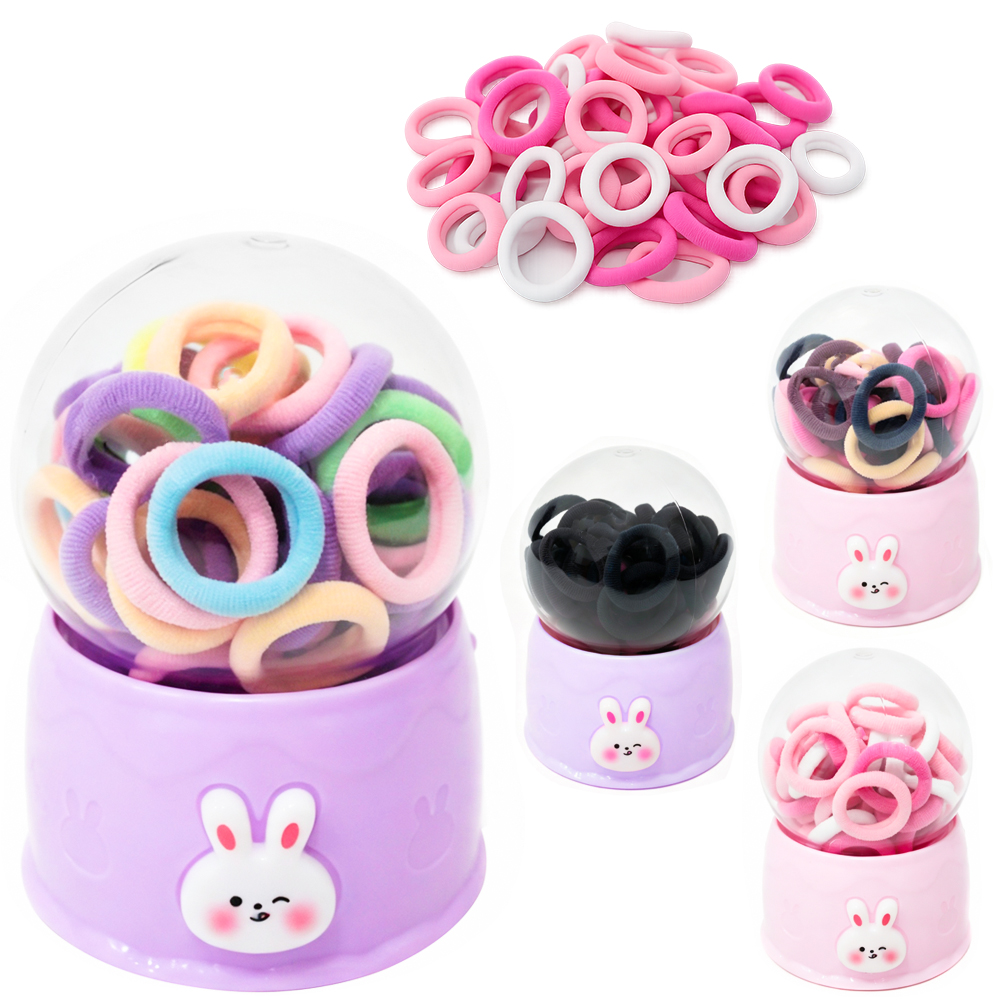 KIT ACESSORIOS PARA CABELO ELASTICO / RABICO COM 40 PECAS 2CM DE Ø NO ESTOJO CUPULA ESFERA COELHO