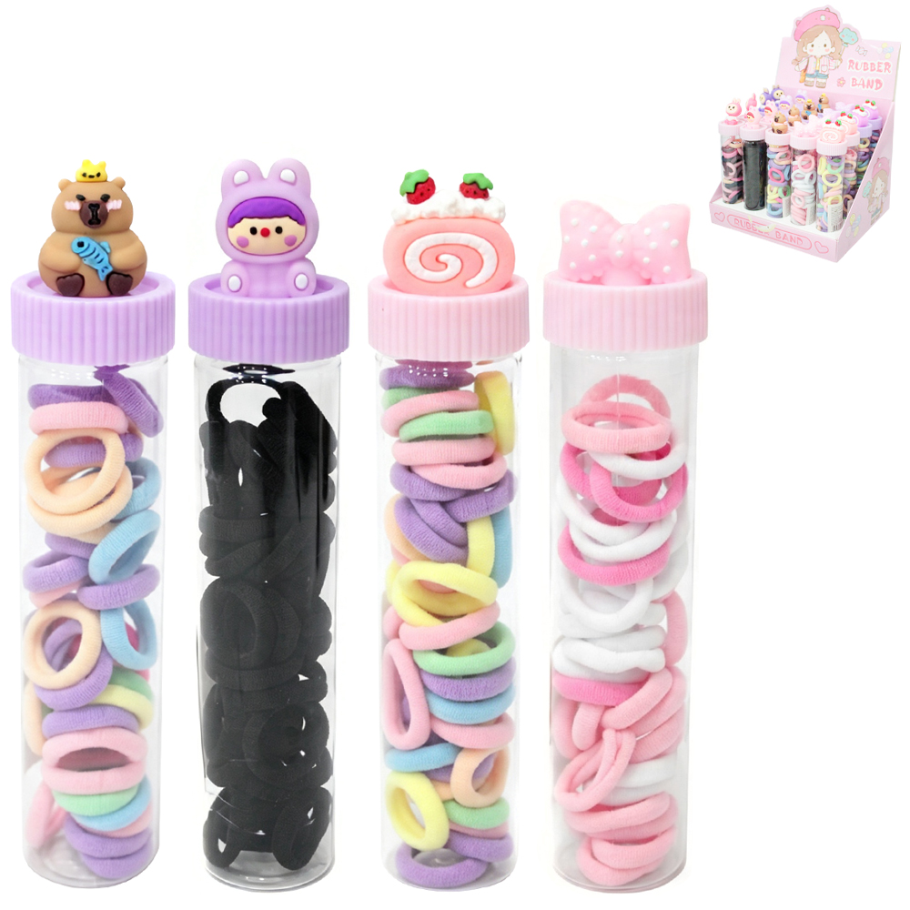 KIT ACESSORIOS PARA CABELO ELASTICO / RABICO COM 50 PECAS 2CM DE Ø NO TUBO DP PLAY