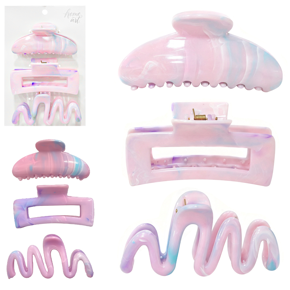 KIT ACESSORIOS PARA CABELO PIRANHA MARMORE COM 3 PECAS 10,5X5X4,5CM