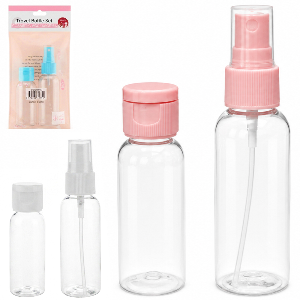 KIT FRASCO FLIP TOP E SPRAY DE PLASTICO PARA VIAGEM COM TAMPA 2 PECAS 40 / 60ML 