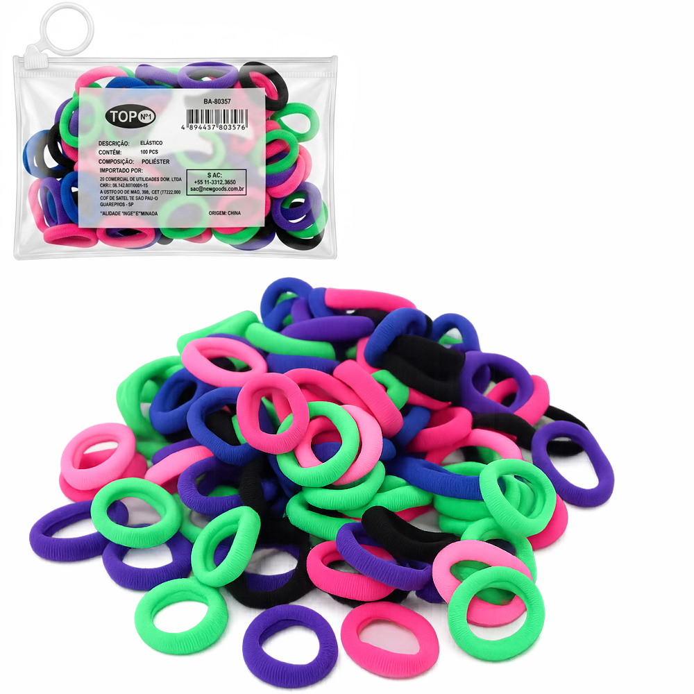 KIT ACESSORIOS PARA CABELO ELASTICO / RABICO COM 100 PECAS 2CM DE Ø NA BOLSA 