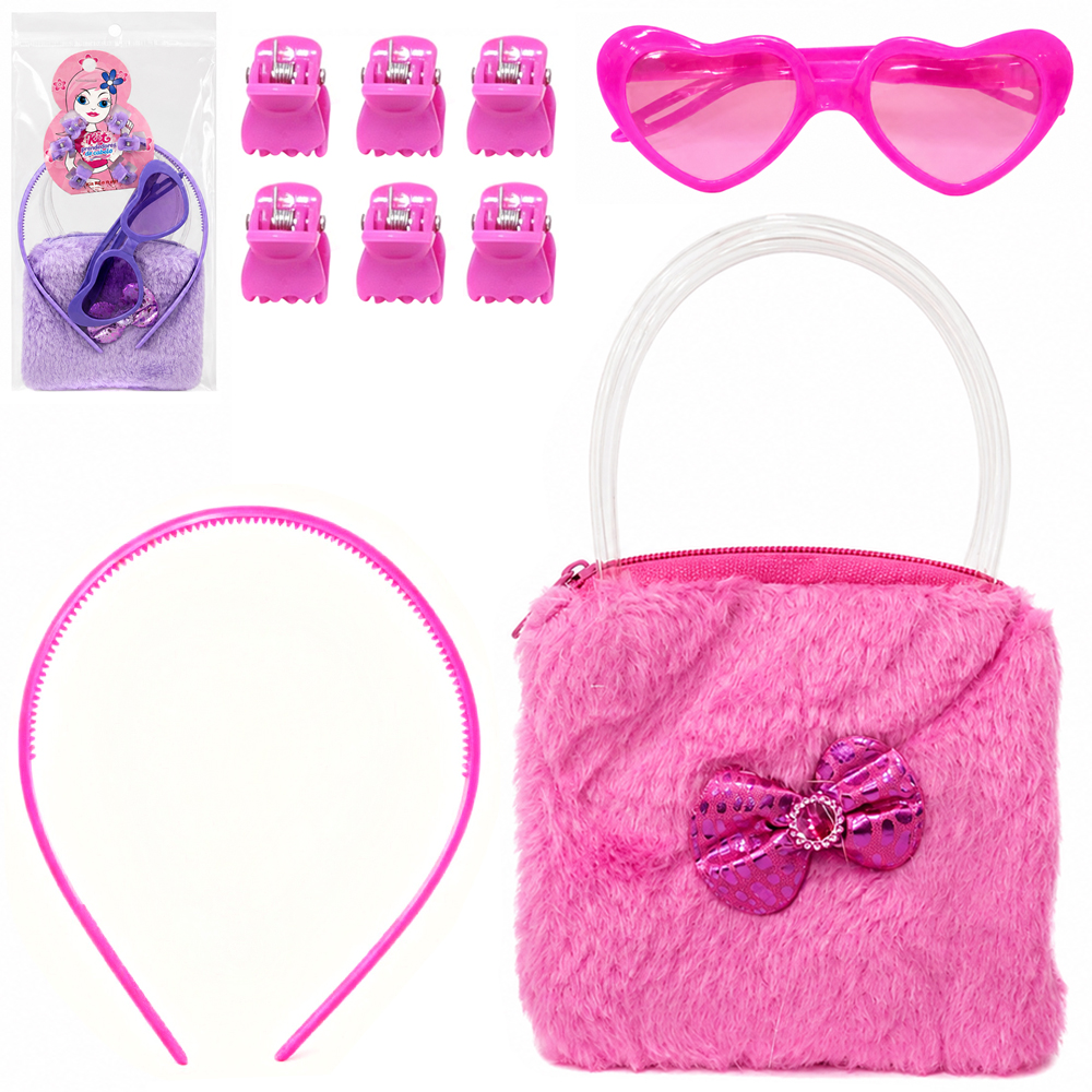 KIT BELEZA INFANTIL COM OCULOS E TIARA + BOLSA + ACESSORIOS PARA CABELO PRESILHA 9 PECAS