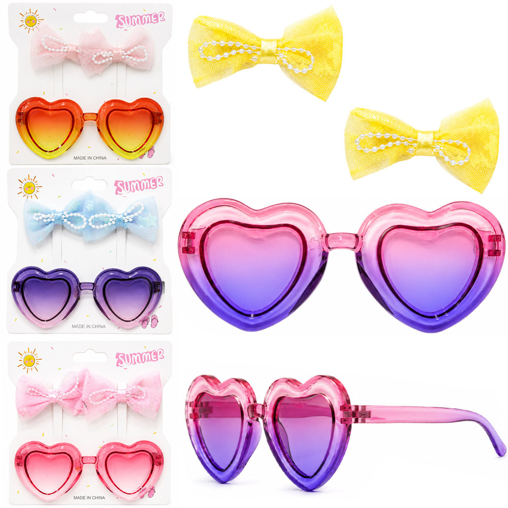KIT BELEZA INFANTIL COM OCULOS CORACAO + 2 ACESSORIOS PARA CABELO PRESILHA SUMMER