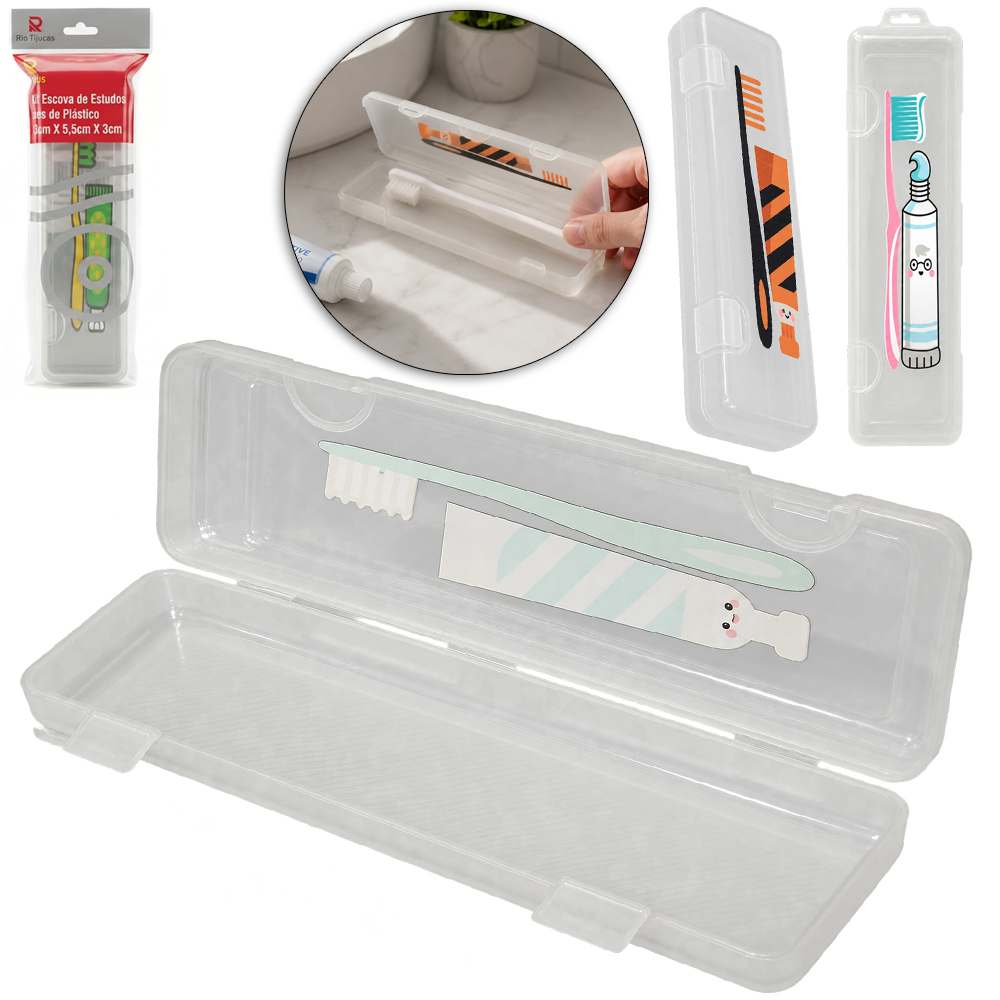 PORTA ESCOVA / ESTOJO DENTAL DE PLASTICO RETANGULAR FLIP COM TRAVA 23,5X5,5X3CM
