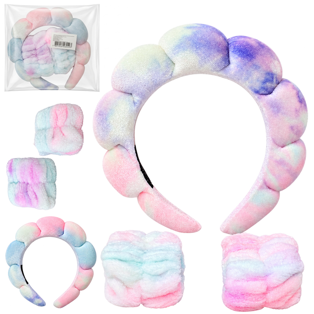 TIARA DE PELUCIA NUVEM + 2 MUNHEQUEIRAS