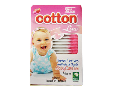 HASTES FLEXIVEIS (COTONETES) COTTON LINE BABY CARE GIRL COM 75 PECAS 
