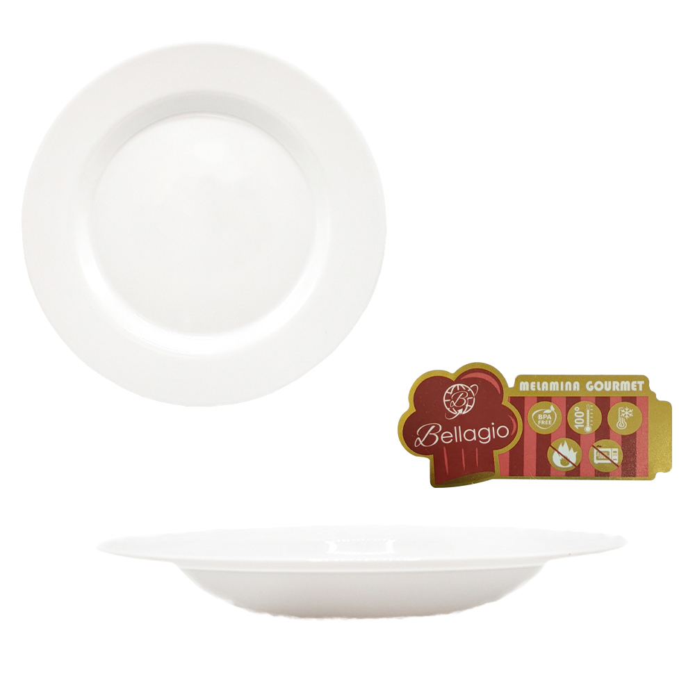 PRATO DE MELAMINA FUNDO GOURMET BRANCO 23CM DE Ø