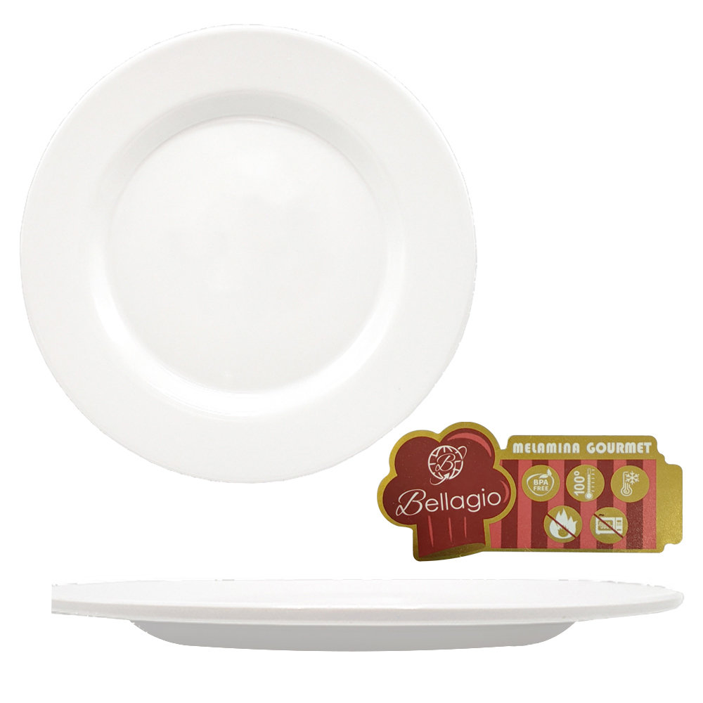 PRATO DE MELAMINA RASO GOURMET BRANCO 26,7CM DE Ø