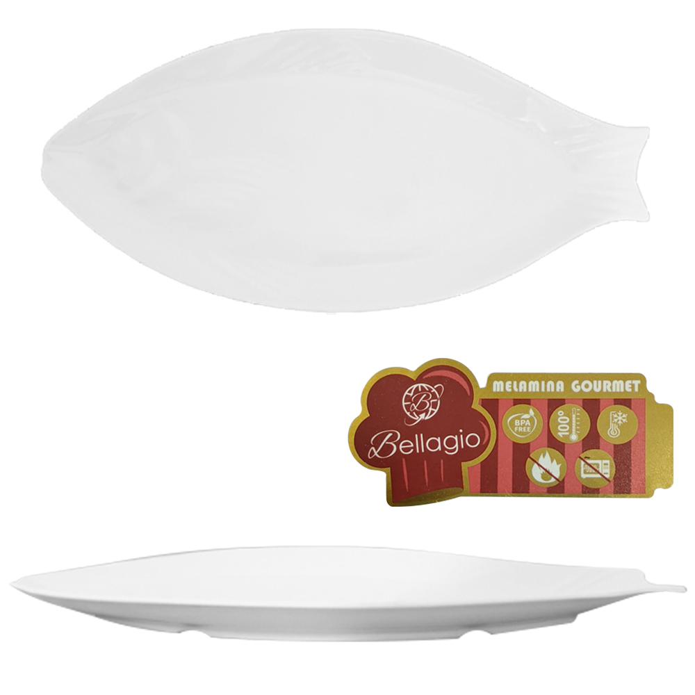 TRAVESSA DE MELAMINA PEIXE GOURMET BRANCA 39X17,7X3CM