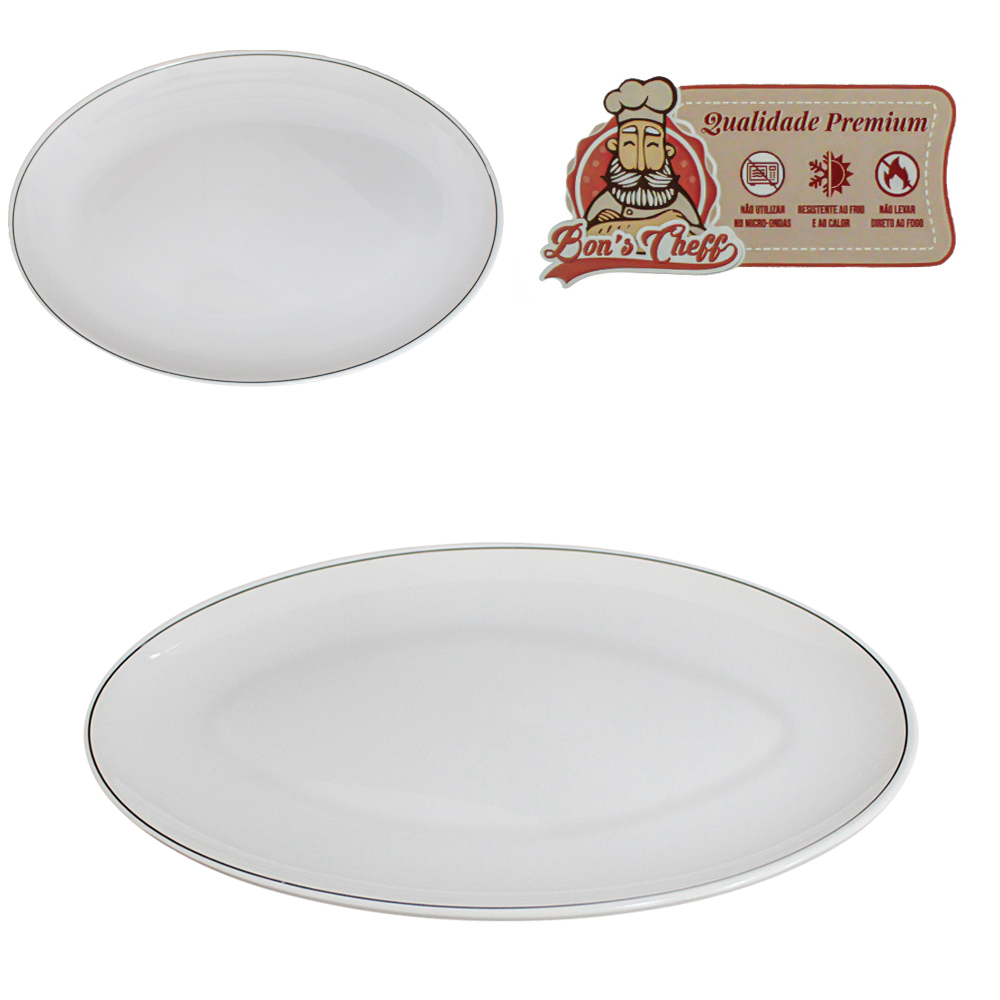 TRAVESSA DE MELAMINA OVAL GOURMET BRANCO LINE 20X14CM BONS CHEFF