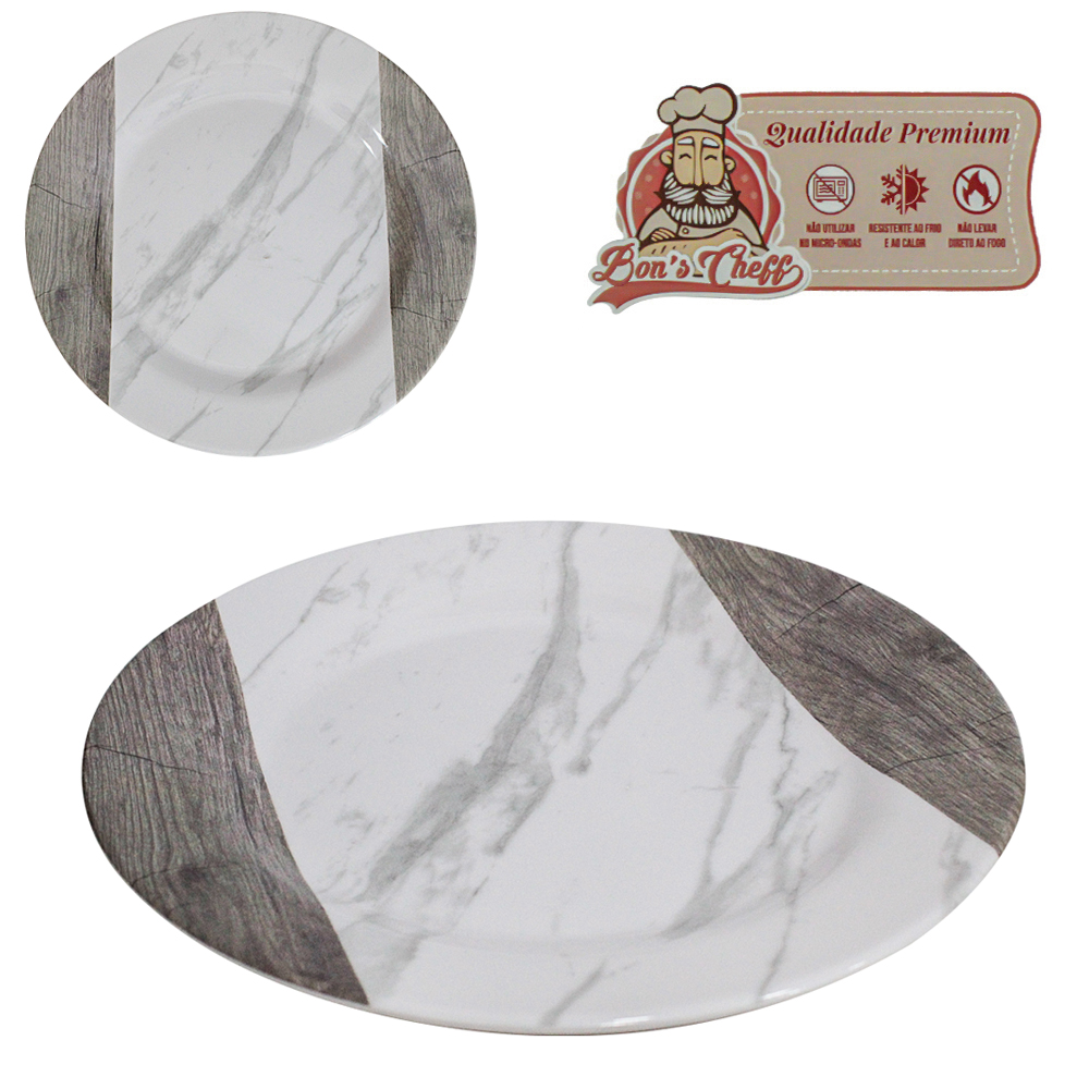PRATO DE MELAMINA FUNDO GOURMET MARMORIZADA 22,2CM DE Ø BONS CHEFF